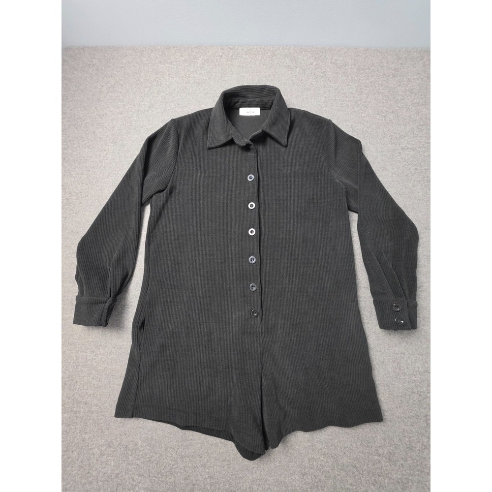 Sadie & Sage Corduroy Romper Women Small Black Long Sleeve Collared Button Front
